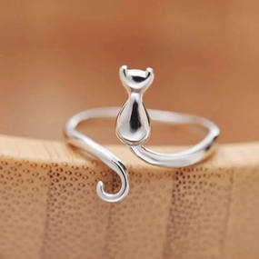 925 Silver Plating Little Cat Open Ring Luxury Jewelry