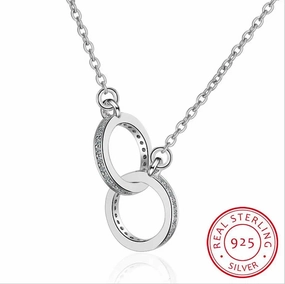 925 Sterling Silver Double Circle Cz Zirconia Necklace Gift