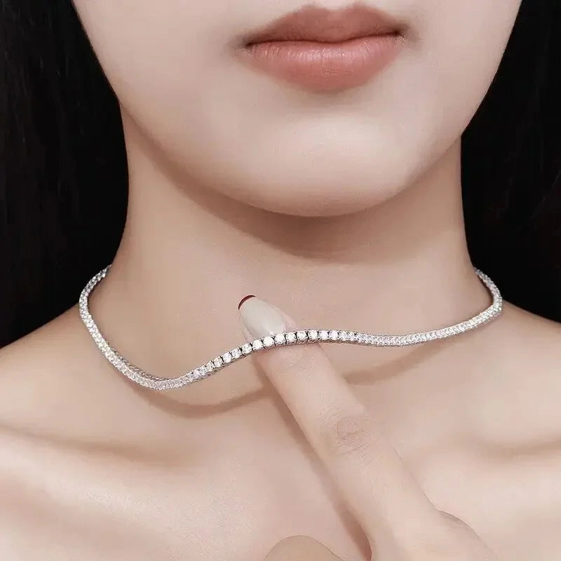 925 Sterling Silver Necklace Zircon Chain Charm Jewelry