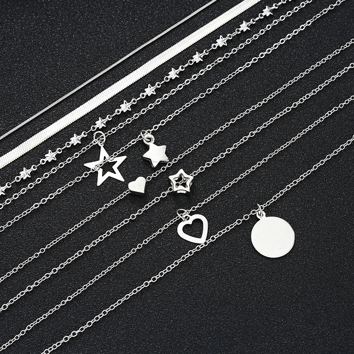 9 Pcs Simple Choker Necklaces for Women Fashion Love Heart Star Pendant Jewelry Gift