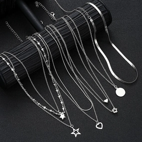 9 Pcs Simple Choker Necklaces for Women Fashion Love Heart Star Pendant Jewelry Gift