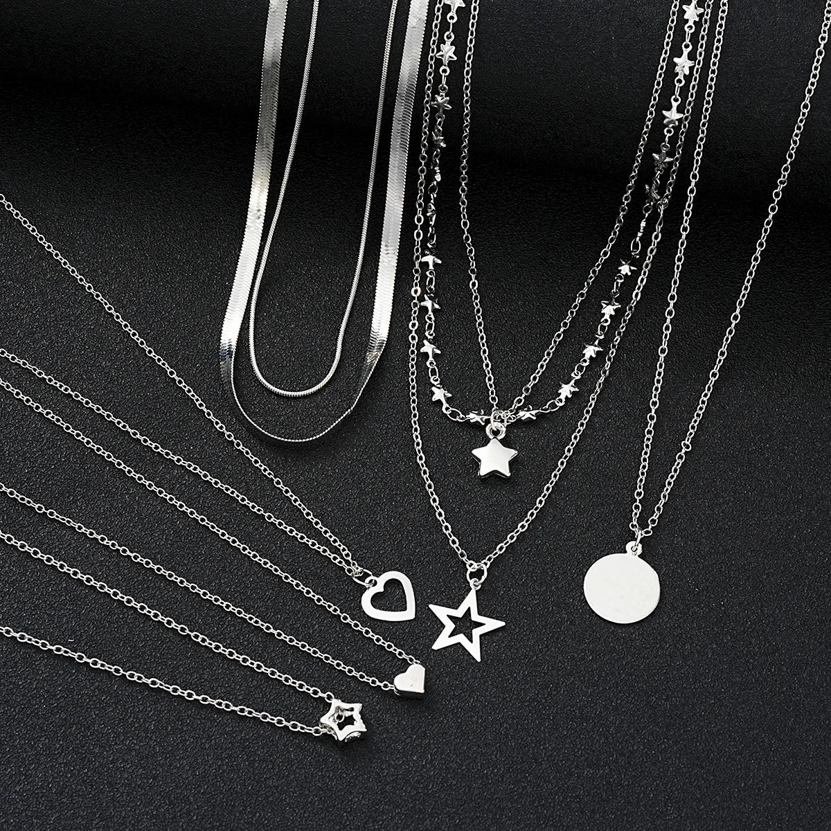 9 Pcs Simple Choker Necklaces for Women Fashion Love Heart Star Pendant Jewelry Gift