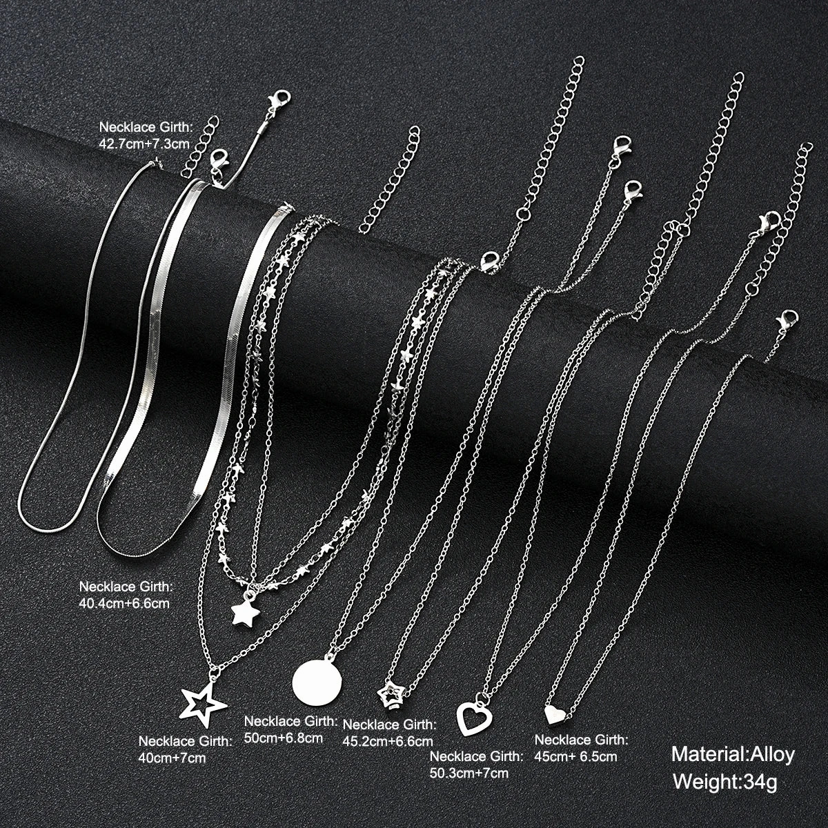 9 Pcs Simple Choker Necklaces for Women Fashion Love Heart Star Pendant Jewelry Gift