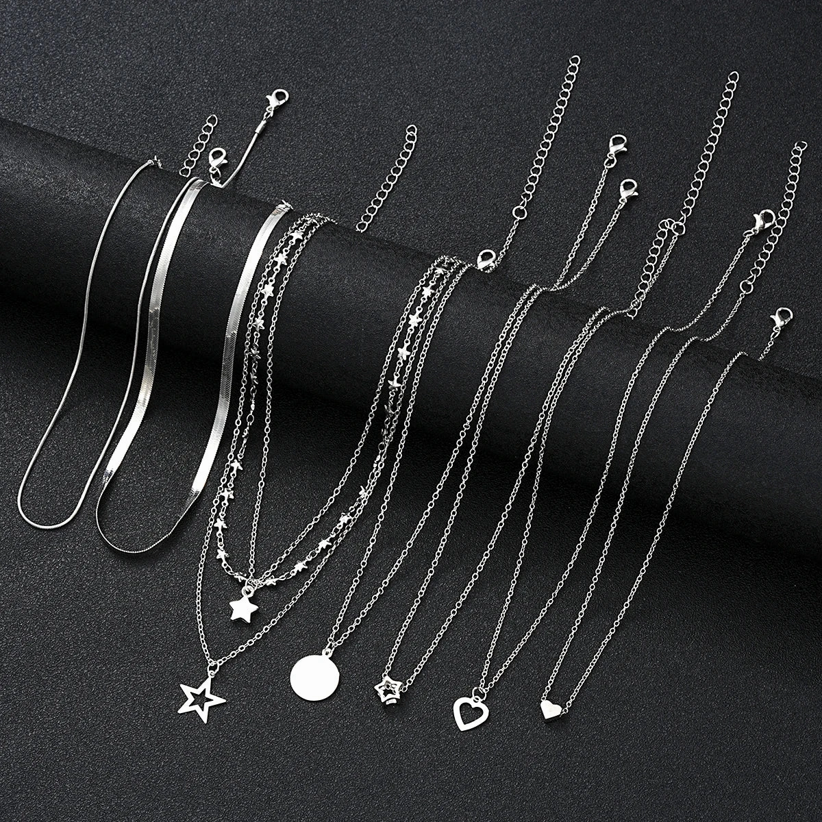 9 Pcs Simple Choker Necklaces for Women Fashion Love Heart Star Pendant Jewelry Gift