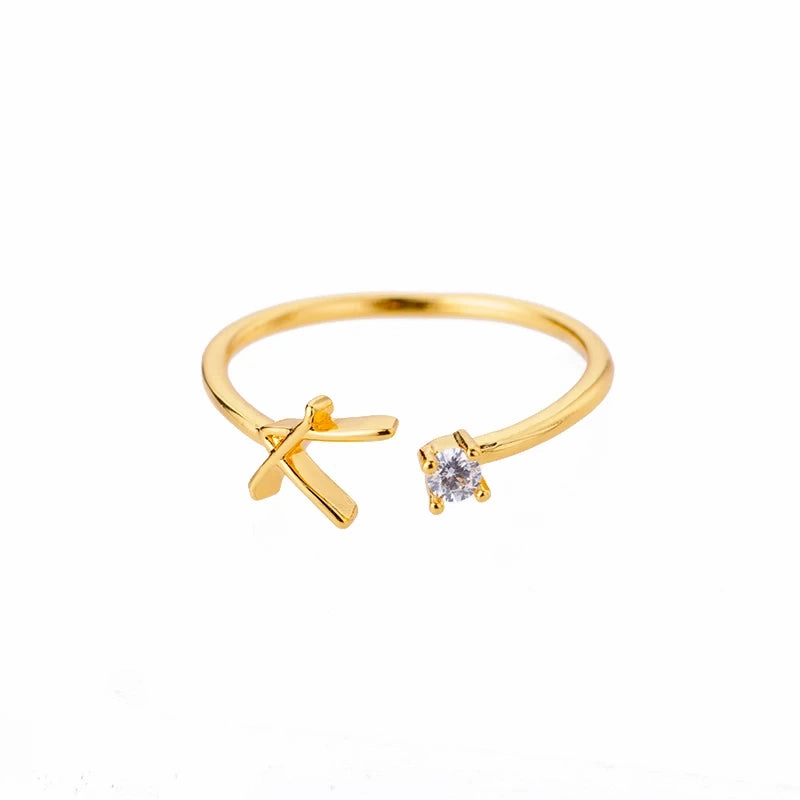 A-Z Initial Rings for Women Adjustable Stainless Steel Gold Jewelry