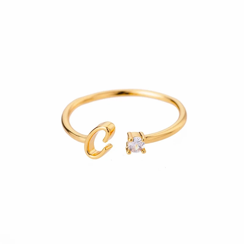 A-Z Initial Rings for Women Adjustable Stainless Steel Gold Jewelry