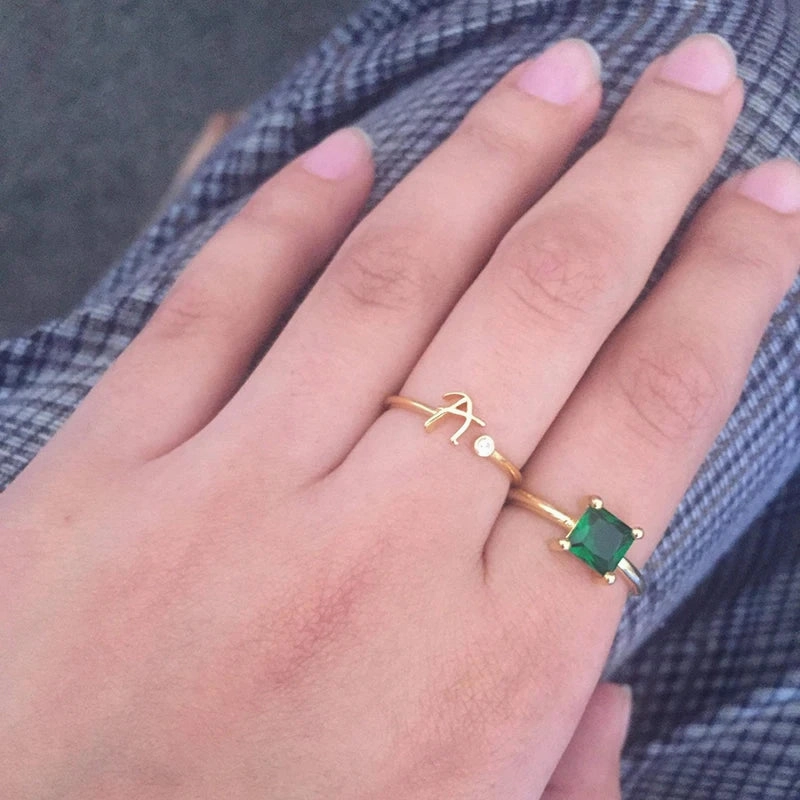A-Z Initial Rings for Women Adjustable Stainless Steel Gold Jewelry