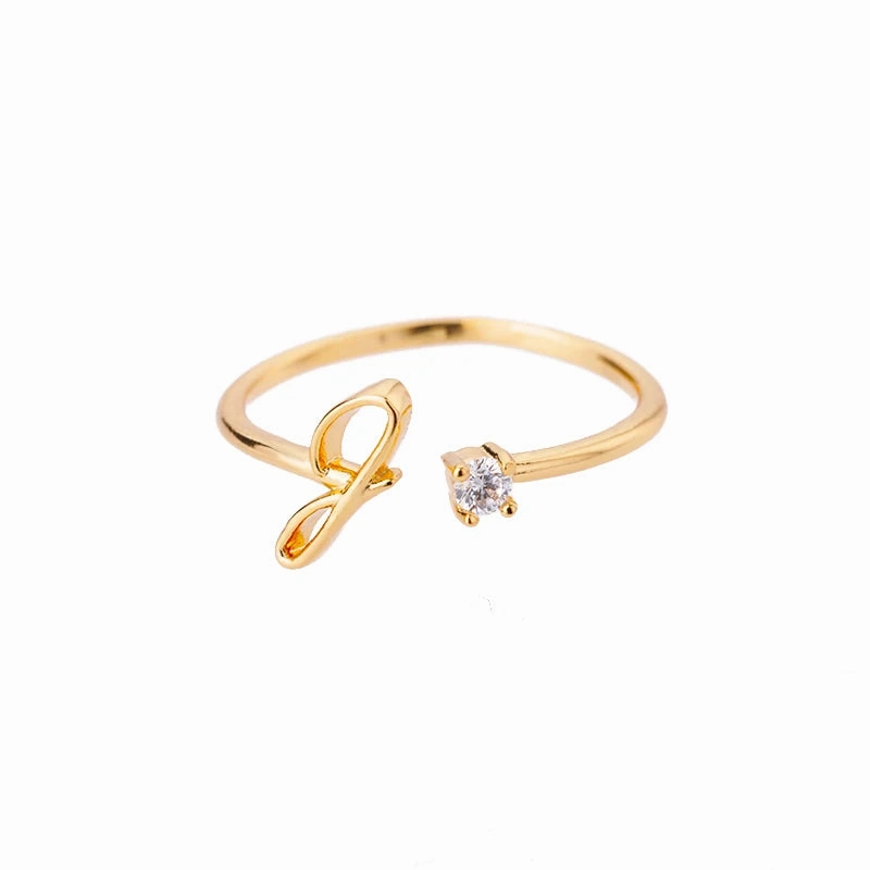 A-Z Initial Rings for Women Adjustable Stainless Steel Gold Jewelry