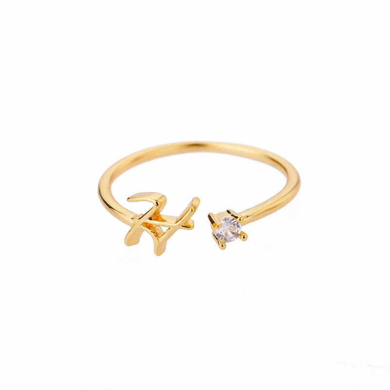 A-Z Initial Rings for Women Adjustable Stainless Steel Gold Jewelry
