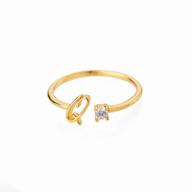 A-Z Initial Rings for Women Adjustable Stainless Steel Gold Jewelry