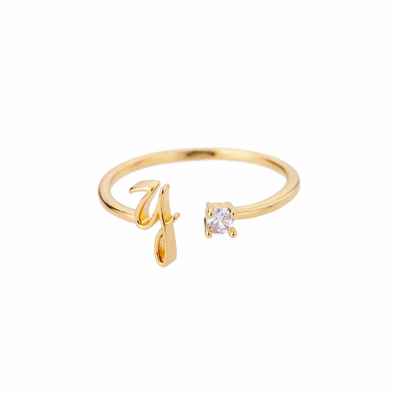 A-Z Initial Rings for Women Adjustable Stainless Steel Gold Jewelry