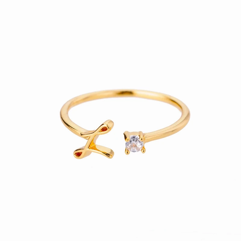 A-Z Initial Rings for Women Adjustable Stainless Steel Gold Jewelry