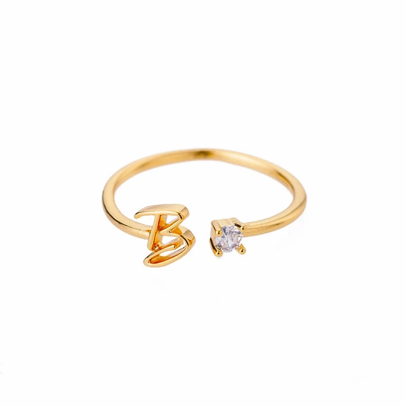 A-Z Initial Rings for Women Adjustable Stainless Steel Gold Jewelry