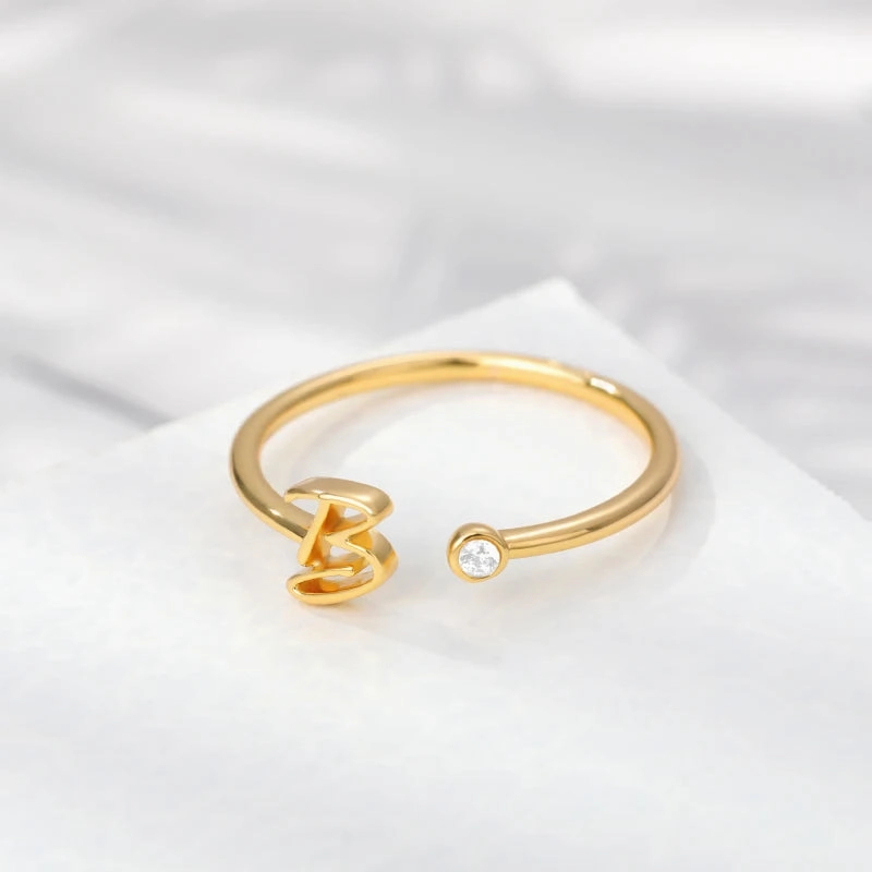 A-Z Initial Rings for Women Adjustable Stainless Steel Gold Jewelry