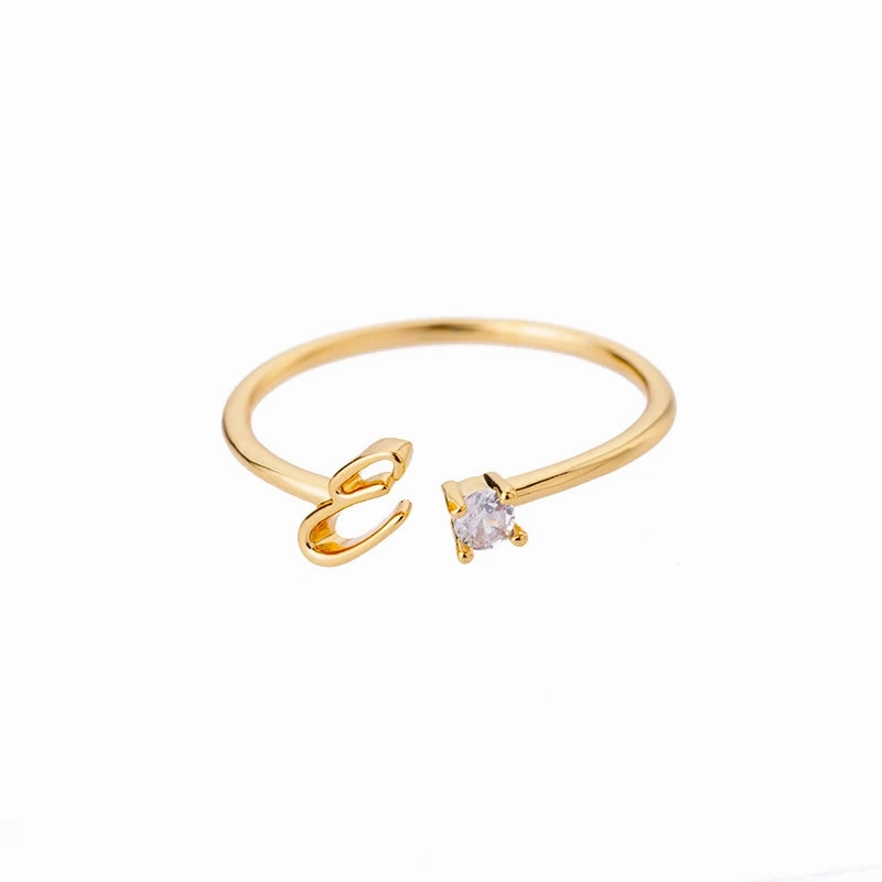 A-Z Initial Rings for Women Adjustable Stainless Steel Gold Jewelry