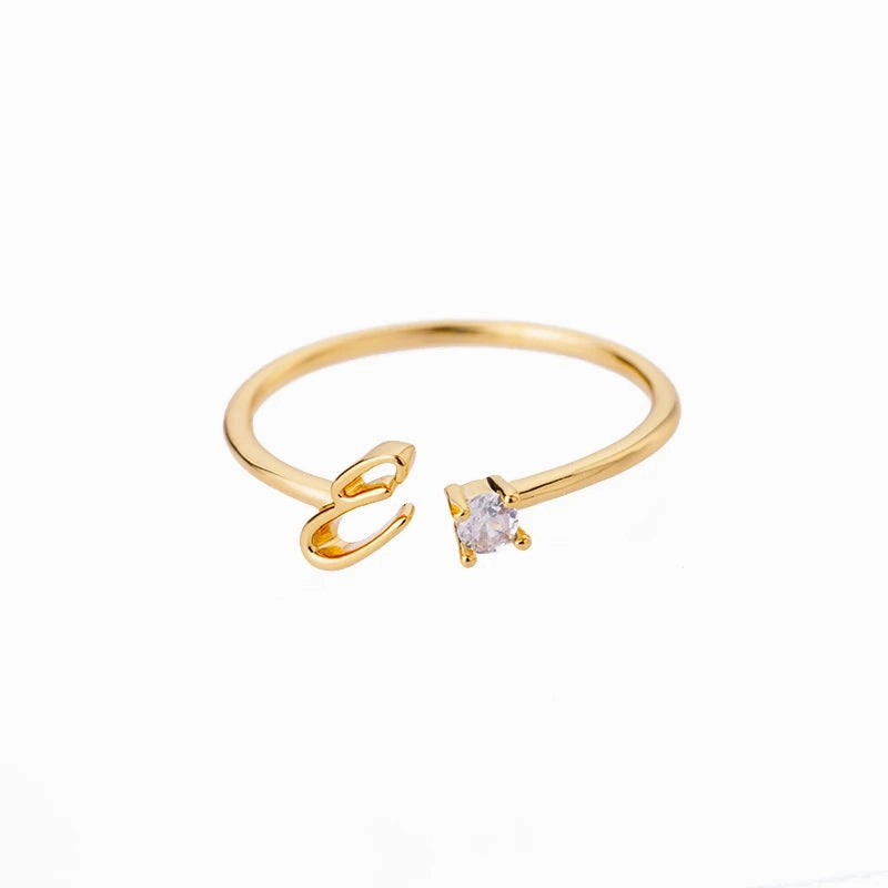 A-Z Initial Rings for Women Adjustable Stainless Steel Gold Jewelry