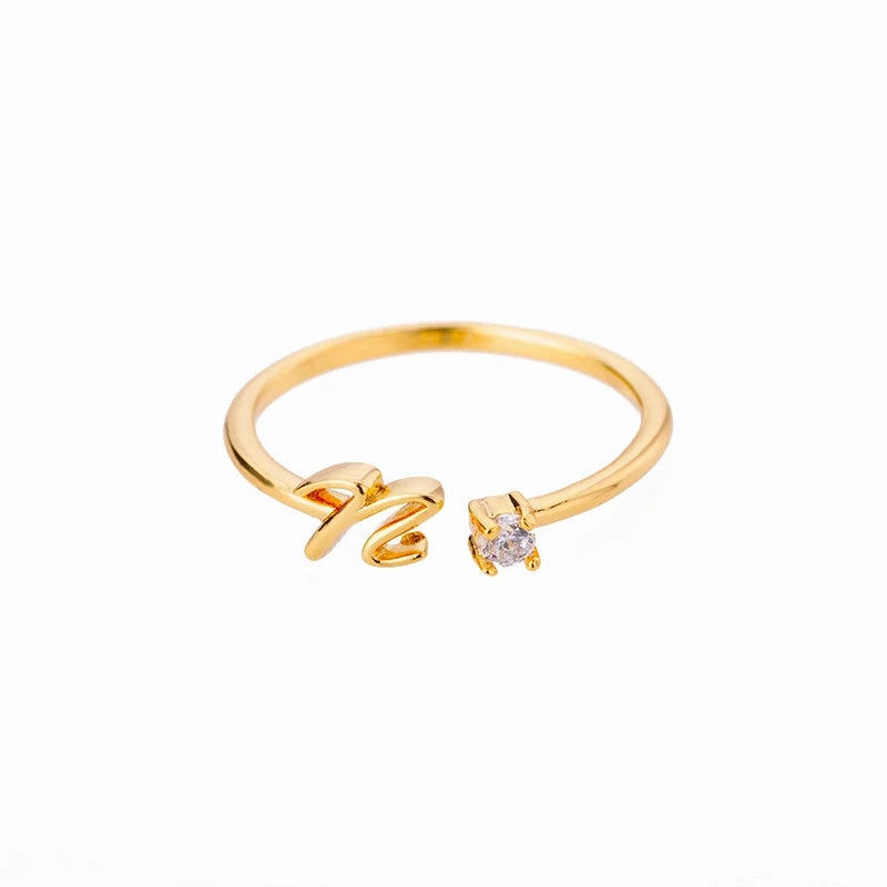 A-Z Initial Rings for Women Adjustable Stainless Steel Gold Jewelry
