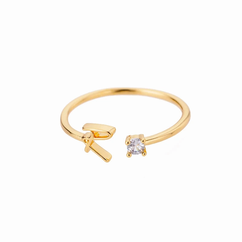 A-Z Initial Rings for Women Adjustable Stainless Steel Gold Jewelry