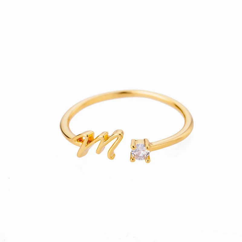 A-Z Initial Rings for Women Adjustable Stainless Steel Gold Jewelry