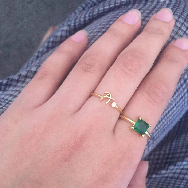 A-Z Initial Rings for Women Adjustable Stainless Steel Gold Jewelry