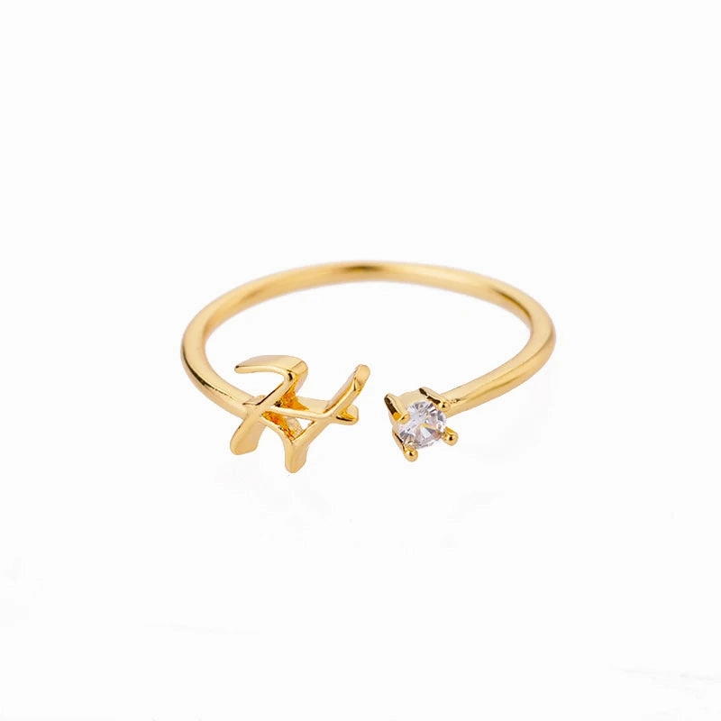 A-Z Initial Rings for Women Adjustable Stainless Steel Gold Jewelry