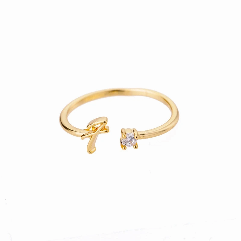 A-Z Initial Rings for Women Adjustable Stainless Steel Gold Jewelry