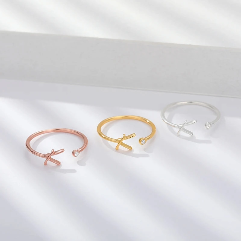 A-Z Initial Rings for Women Adjustable Stainless Steel Gold Jewelry