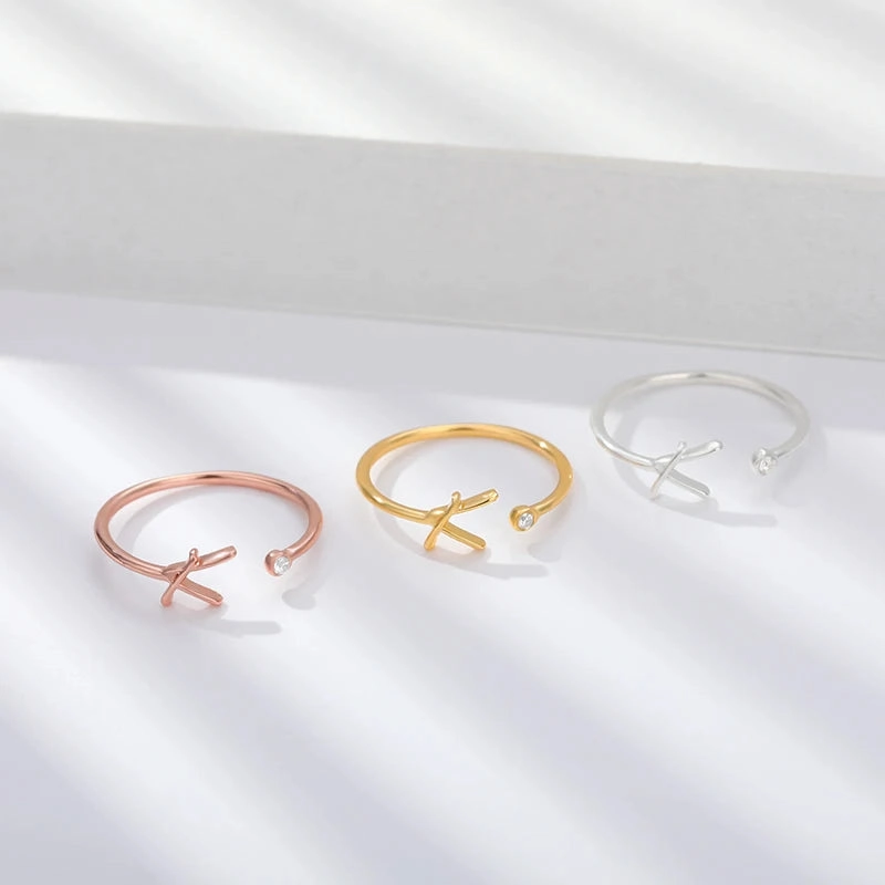 A-Z Initial Rings for Women Adjustable Stainless Steel Gold Jewelry