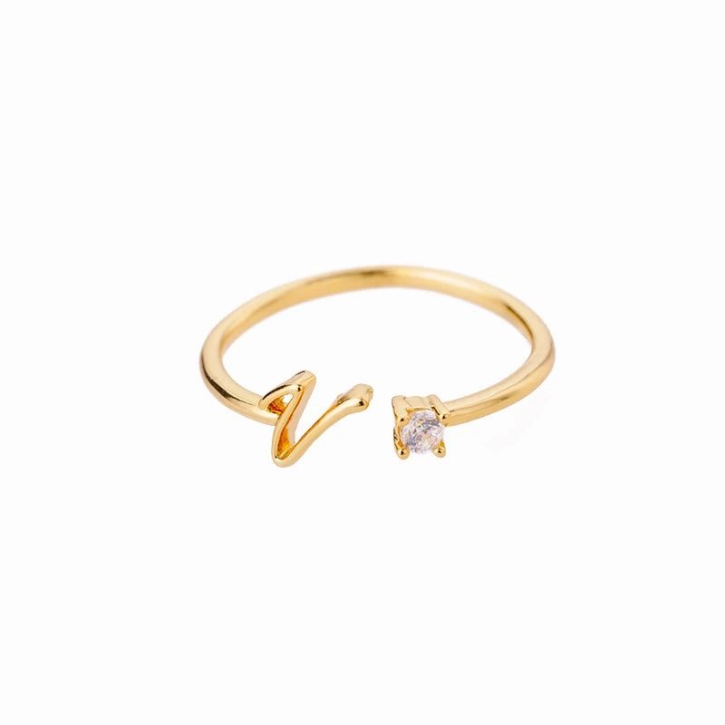 A-Z Initial Rings for Women Adjustable Stainless Steel Gold Jewelry
