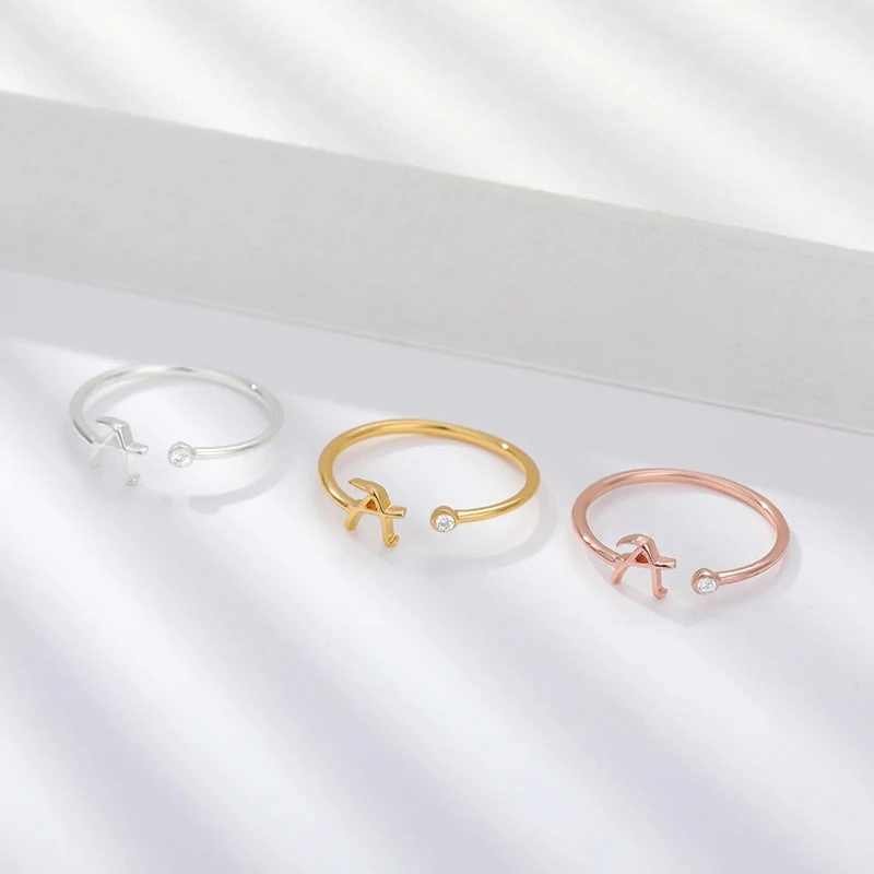 A-Z Initial Rings for Women Adjustable Stainless Steel Gold Jewelry