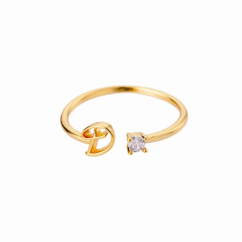 A-Z Initial Rings for Women Adjustable Stainless Steel Gold Jewelry