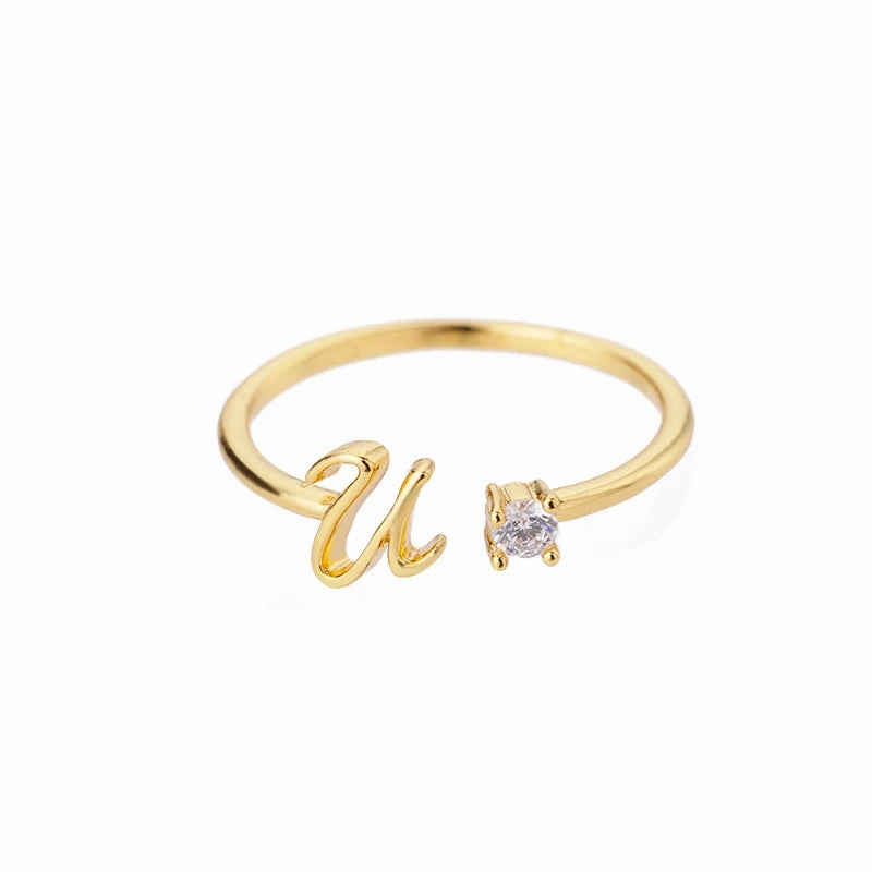 A-Z Initial Rings for Women Adjustable Stainless Steel Gold Jewelry