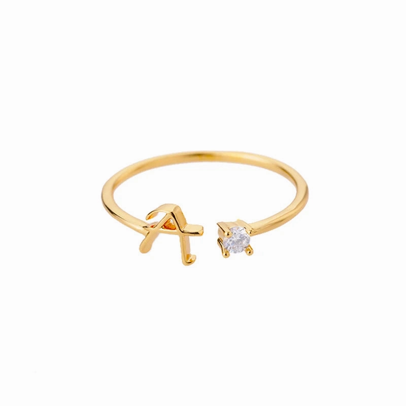 A-Z Initial Rings for Women Adjustable Stainless Steel Gold Jewelry
