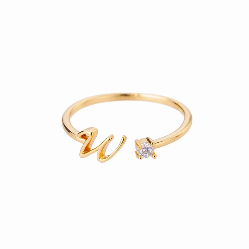 A-Z Initial Rings for Women Adjustable Stainless Steel Gold Jewelry