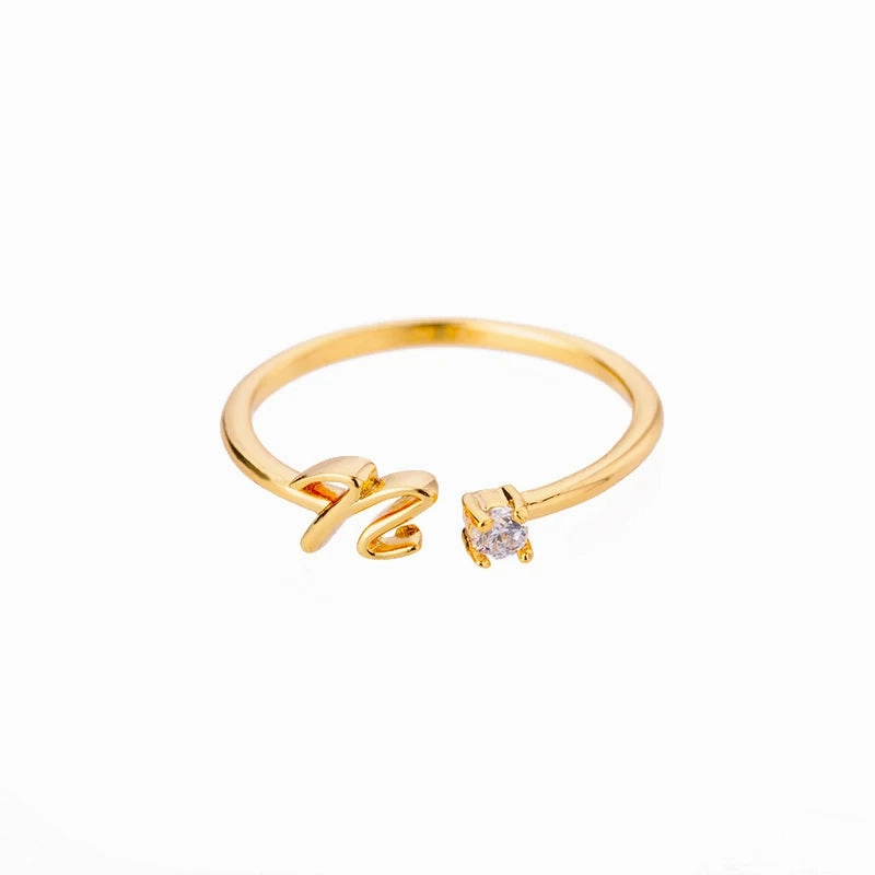 A-Z Initial Rings for Women Adjustable Stainless Steel Gold Jewelry