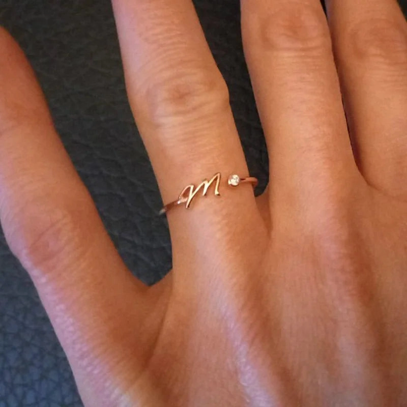 A-Z Initial Rings for Women Adjustable Stainless Steel Gold Jewelry