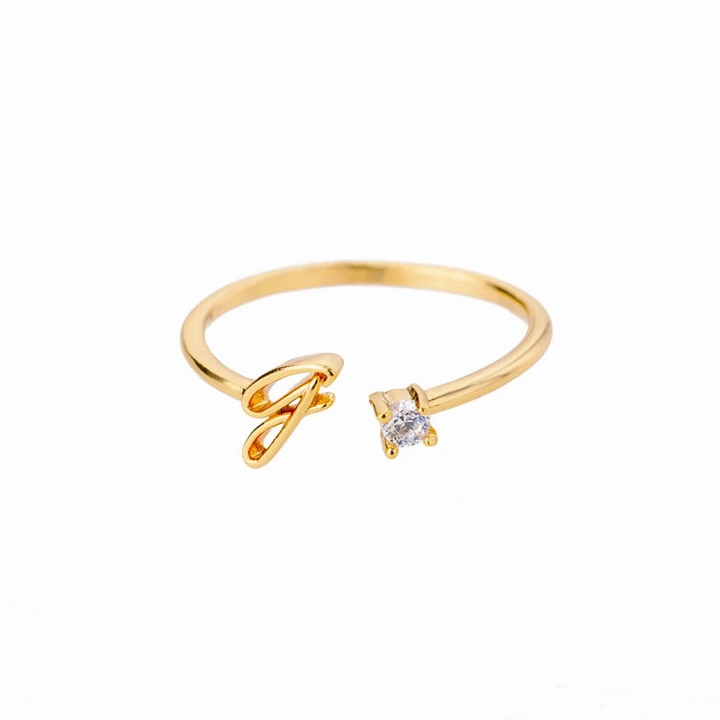 A-Z Initial Rings for Women Adjustable Stainless Steel Gold Jewelry