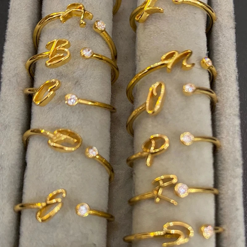 A-Z Initial Rings for Women Adjustable Stainless Steel Gold Jewelry