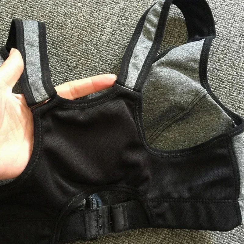 Absorb Sweat Shock-proof Sports Bra with Front Zipper and Fixed Shoulder Straps for High-Intensity Workouts
