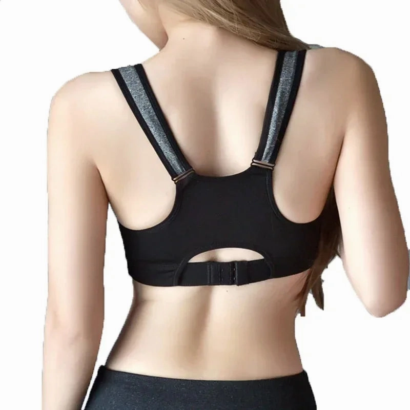 Absorb Sweat Shock-proof Sports Bra with Front Zipper and Fixed Shoulder Straps for High-Intensity Workouts