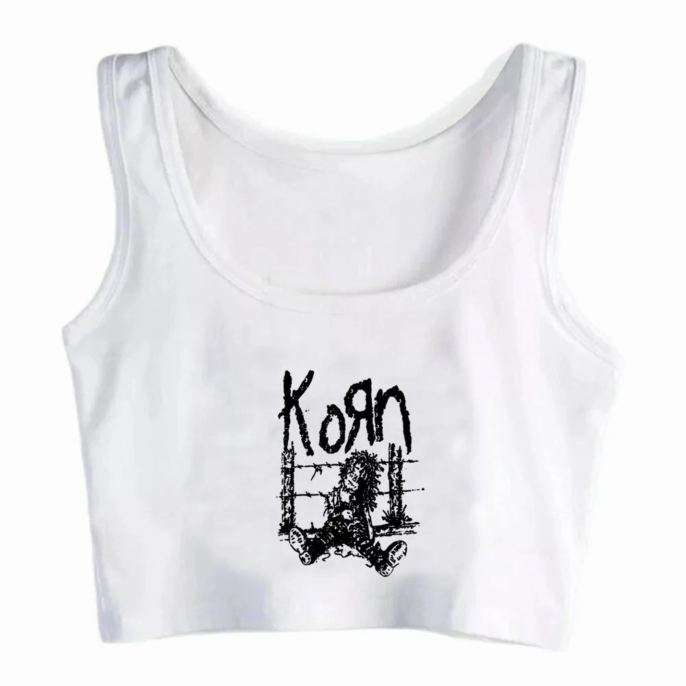 Aesthetic Y2K Style Korn Crop Top for Women Short Sleeve Harajuku Streetwear T Shirt 2000s Fashion Casual Summer Party Wear