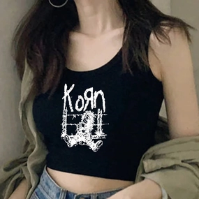 Aesthetic Y2K Style Korn Crop Top for Women Short Sleeve Harajuku Streetwear T Shirt 2000s Fashion Casual Summer Party Wear