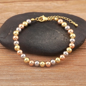 AIBEF Classic Simple Copper Round Bead Bracelet Adjustable Bangle Jewelry for Women