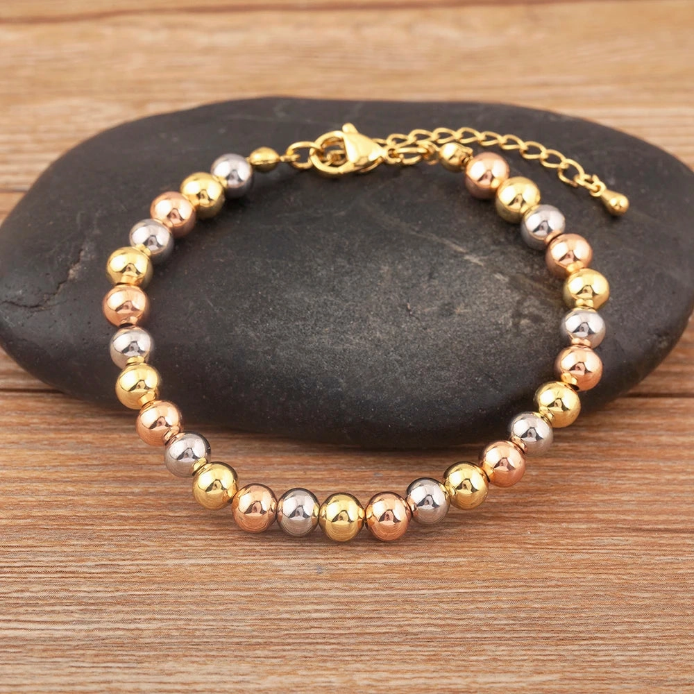AIBEF Classic Simple Copper Round Bead Bracelet Adjustable Bangle Jewelry for Women