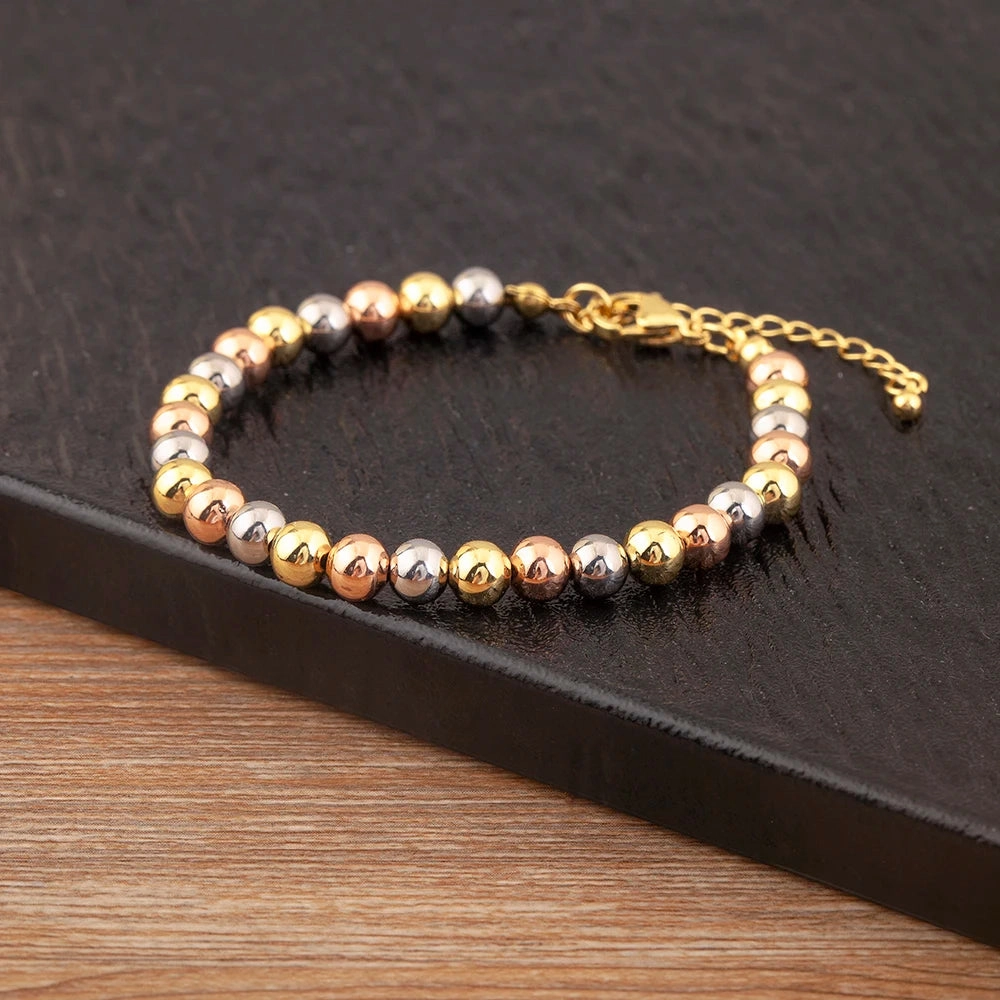 AIBEF Classic Simple Copper Round Bead Bracelet Adjustable Bangle Jewelry for Women