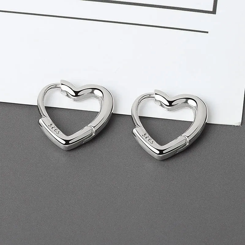 Aide 925 Sterling Silver Smooth Love Heart Hoop Earrings