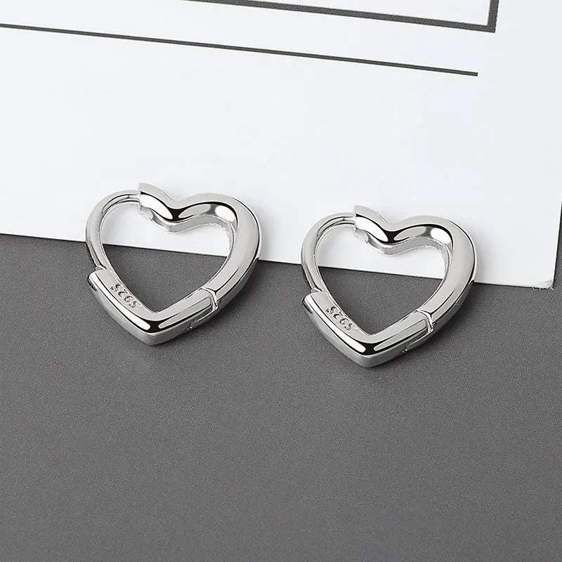Aide 925 Sterling Silver Smooth Love Heart Hoop Earrings