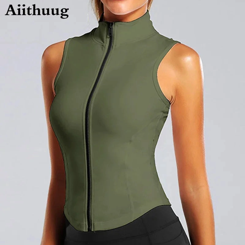 Aiithuug Athletic Zip Up Sweat Vest Jacket Sleeveless Top