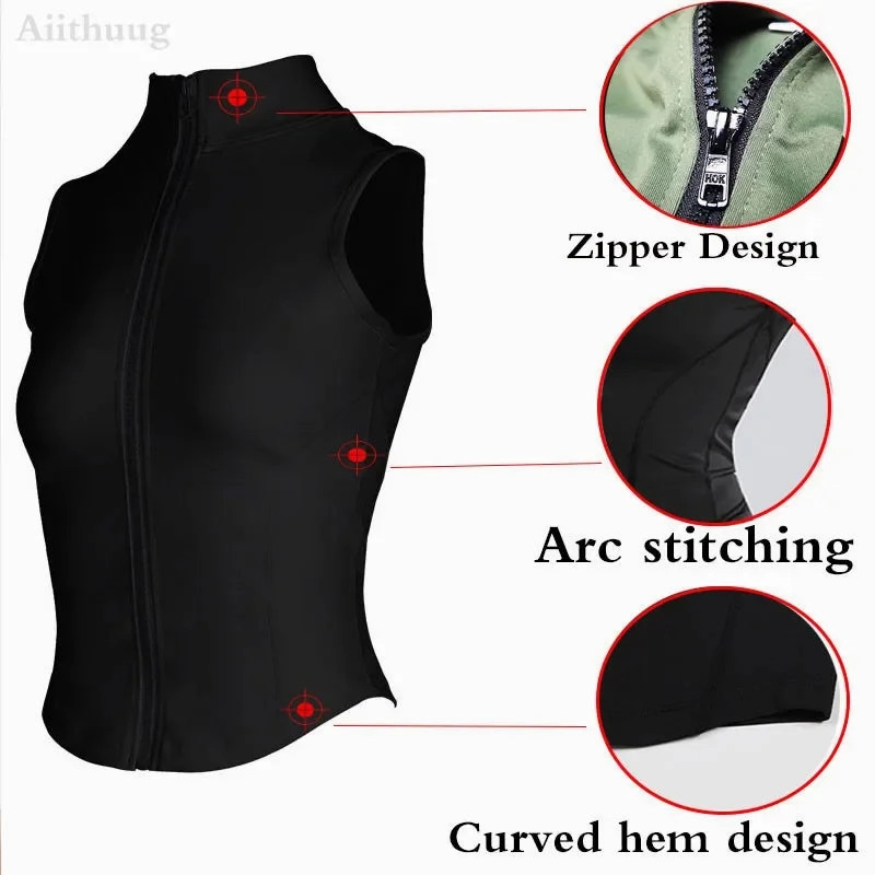 Aiithuug Athletic Zip Up Sweat Vest Jacket Sleeveless Top