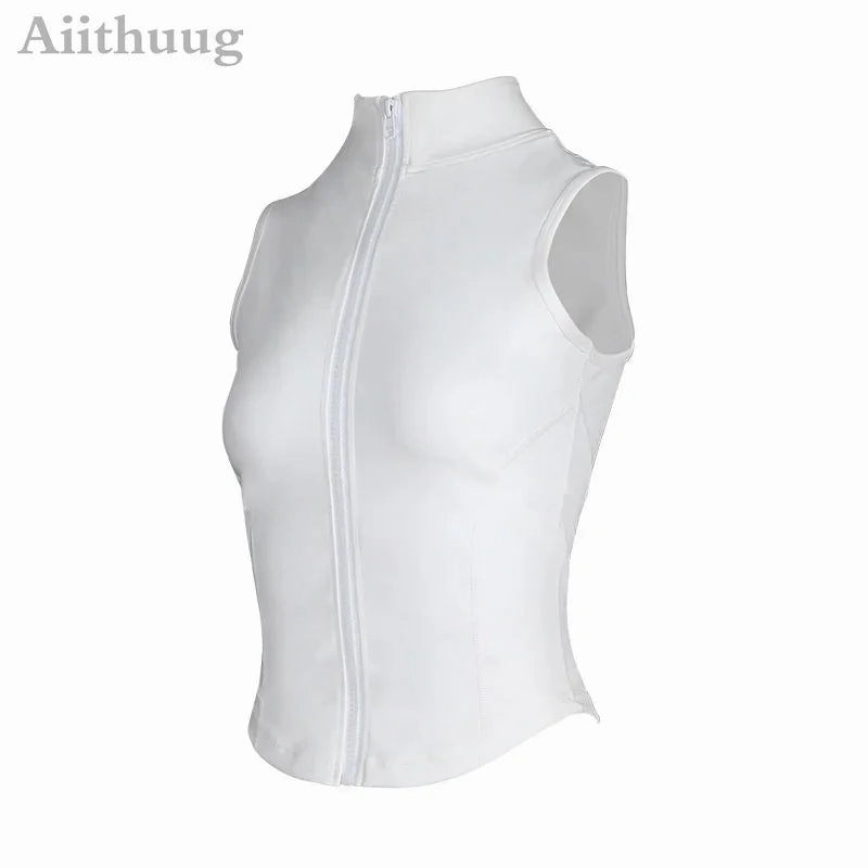 Aiithuug Athletic Zip Up Sweat Vest Jacket Sleeveless Top